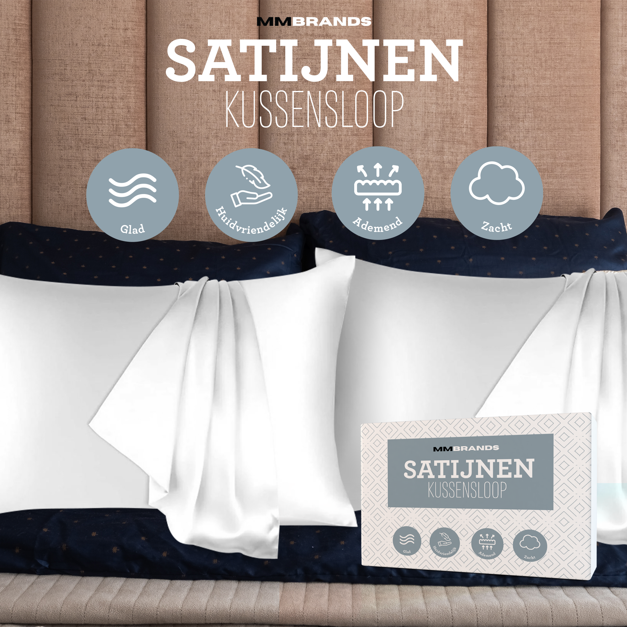 Satin-Kissenbezüge – 2 Stück – Weiß