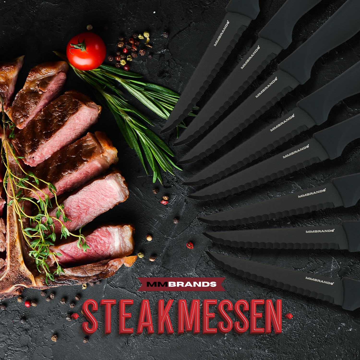 Steakmessen Set - 8 Stuks - Zwart